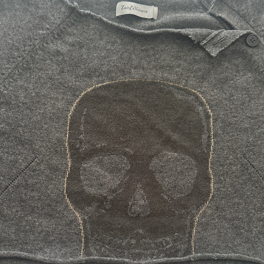 Zadig & Voltaire Gray Skull crop cashmere sweater